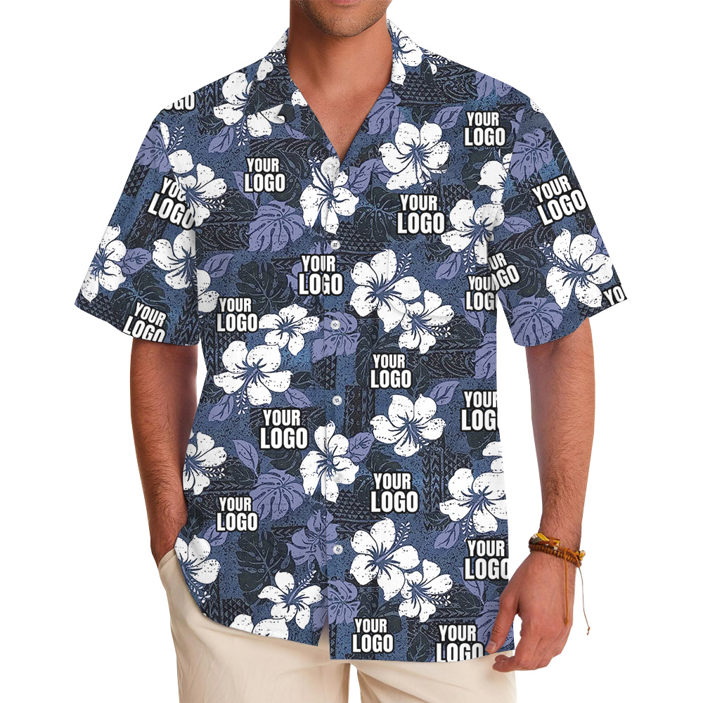 Custom 1-4 Logos Vintage Navy Hawaiian Shirt - variant image 1