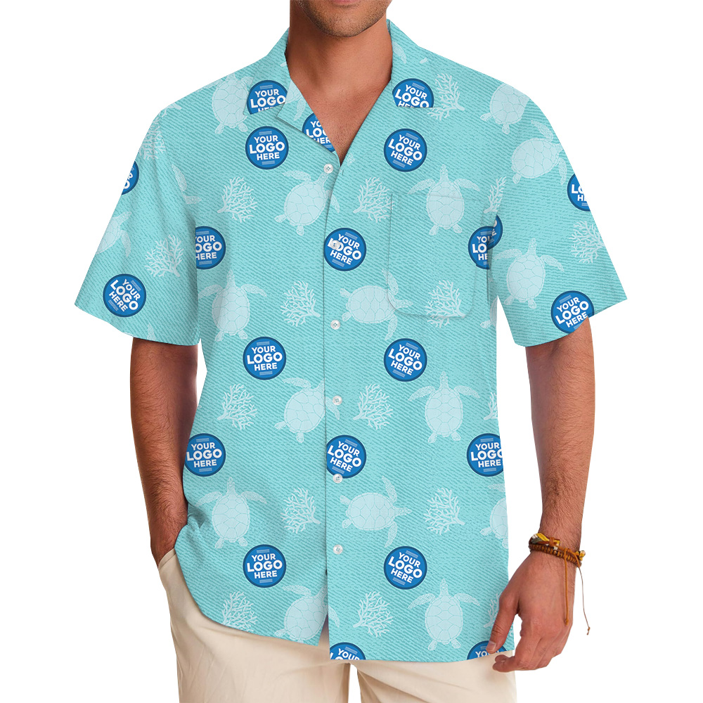 Sea Turtle Blue Hawaiian Shirt With Custom Logo - variant image 1
