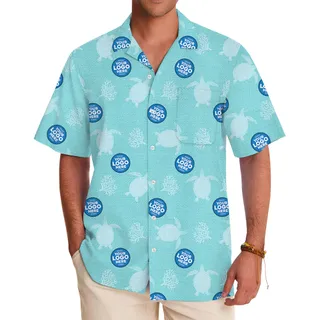Sea Turtle Blue Hawaiian Shirt With Custom Logo