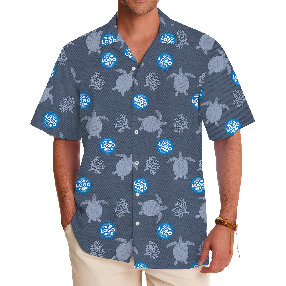 Custom Logo Sea Turtle Navy Hawaiian Shirt - variant image 1