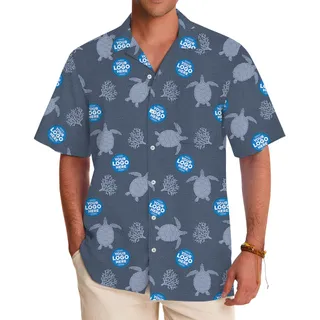 Custom Logo Sea Turtle Navy Hawaiian Shirt