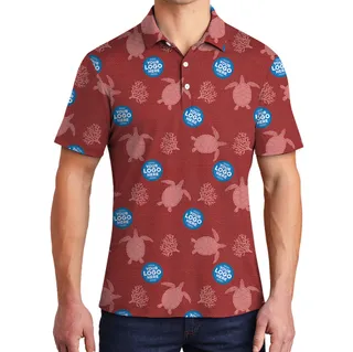Custom Multiple Logos Turtle Red Polo Shirt