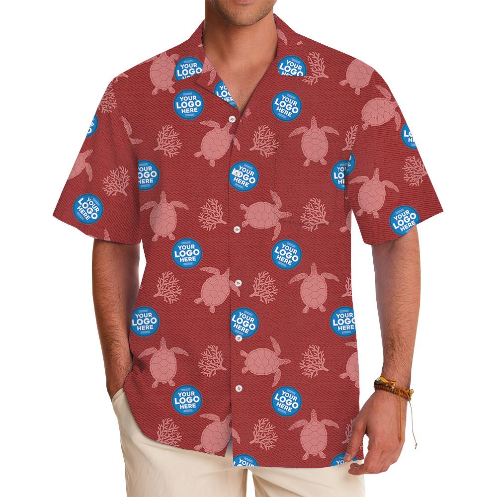 Custom Multiple Logos Turtle Red Hawaiian Shirt - variant image 1