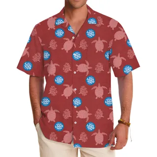 Custom Multiple Logos Turtle Red Hawaiian Shirt