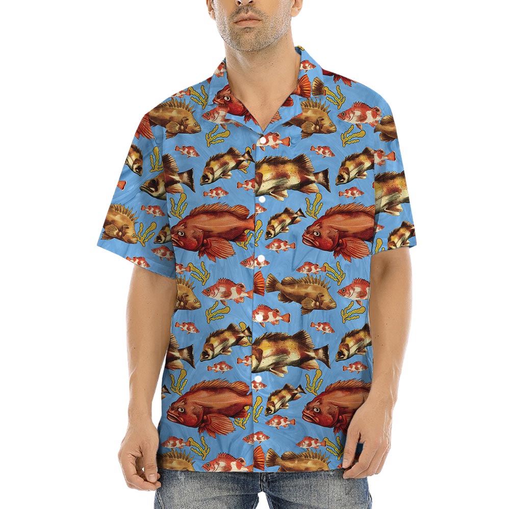Orange Fish Blue Ocean Hawaiian Shirt - variant image 1