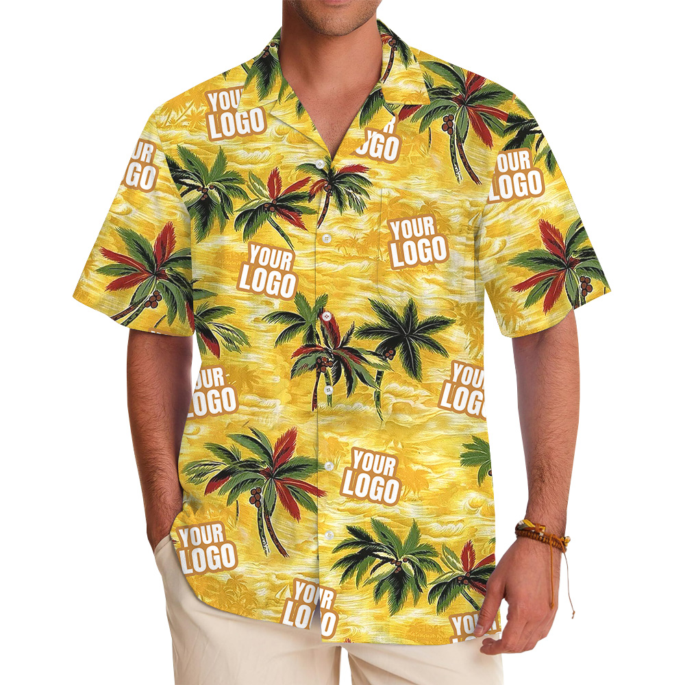 Custom Logo Yellow Tropical Sunset Hawaiian Shirt - variant image 1