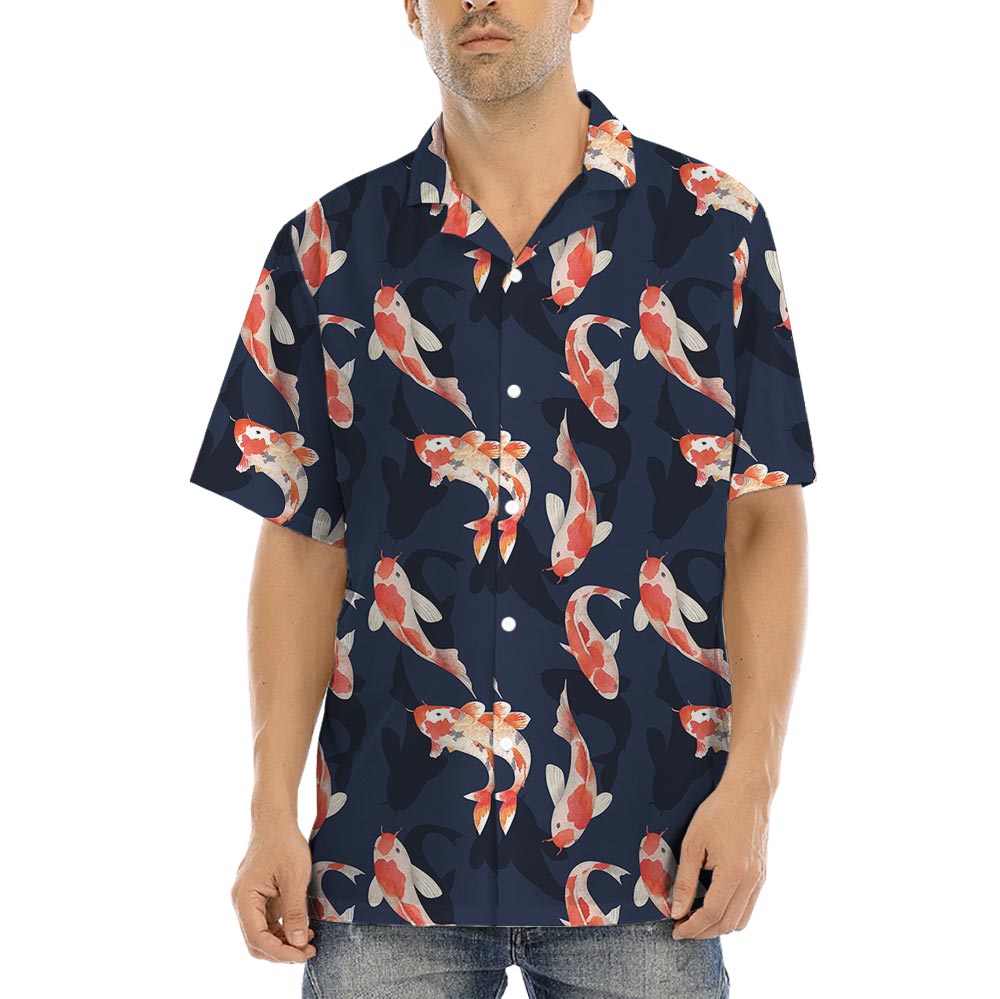 Koi Fish Navy Hawaiian Shirt For Men Women - variant image 1