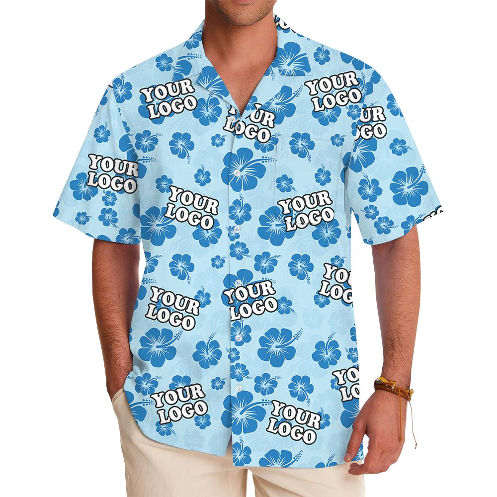 Blue Customize Company Logo Hawaiian Shirt No Minimum - variant image 1