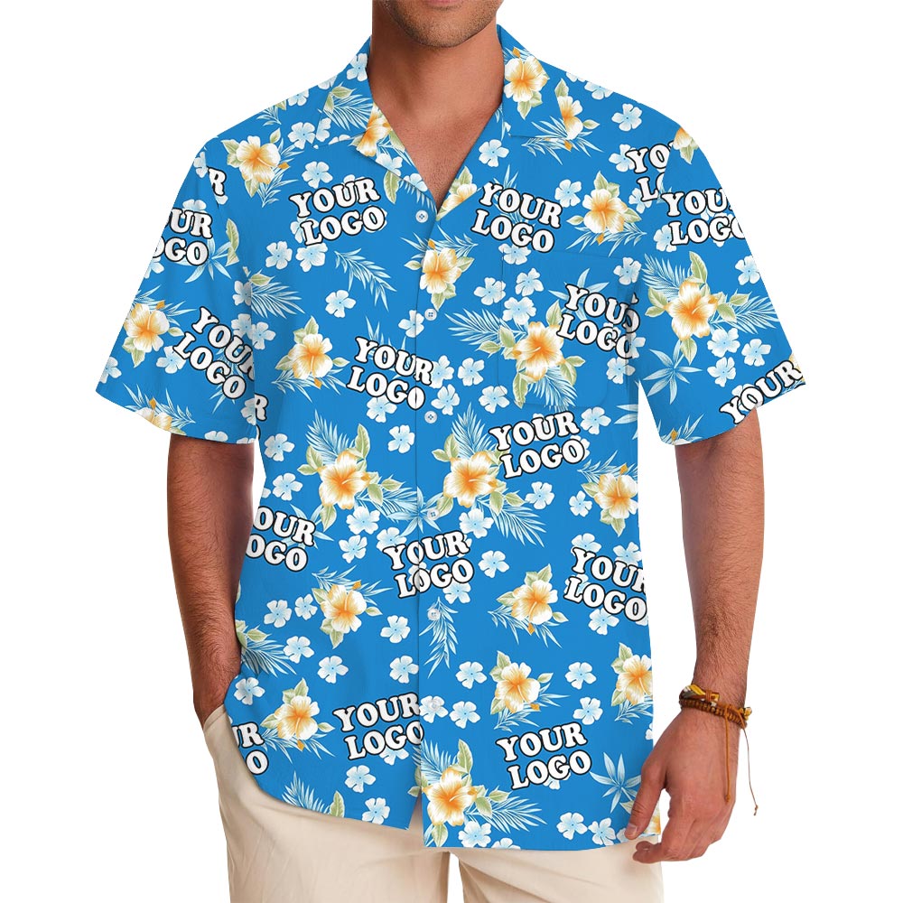 Blue Floral Logo Hawaiian Shirt With Preview - variant image 1