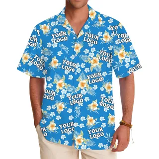 Blue Floral Logo Hawaiian Shirt With Preview