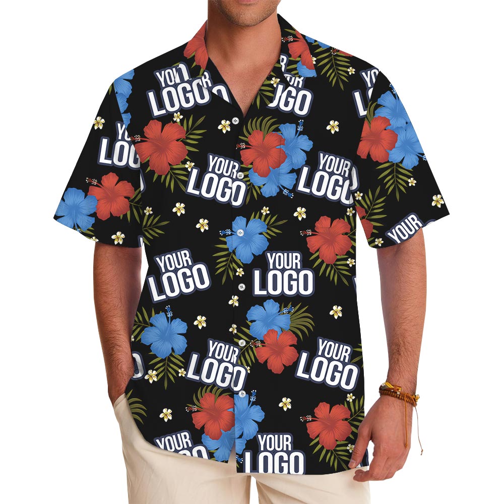 Black Floral Custom Aloha Shirts With Company Logo - variant image 1