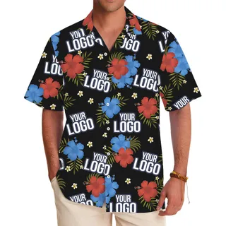 Black Floral Custom Aloha Shirts With Company Logo