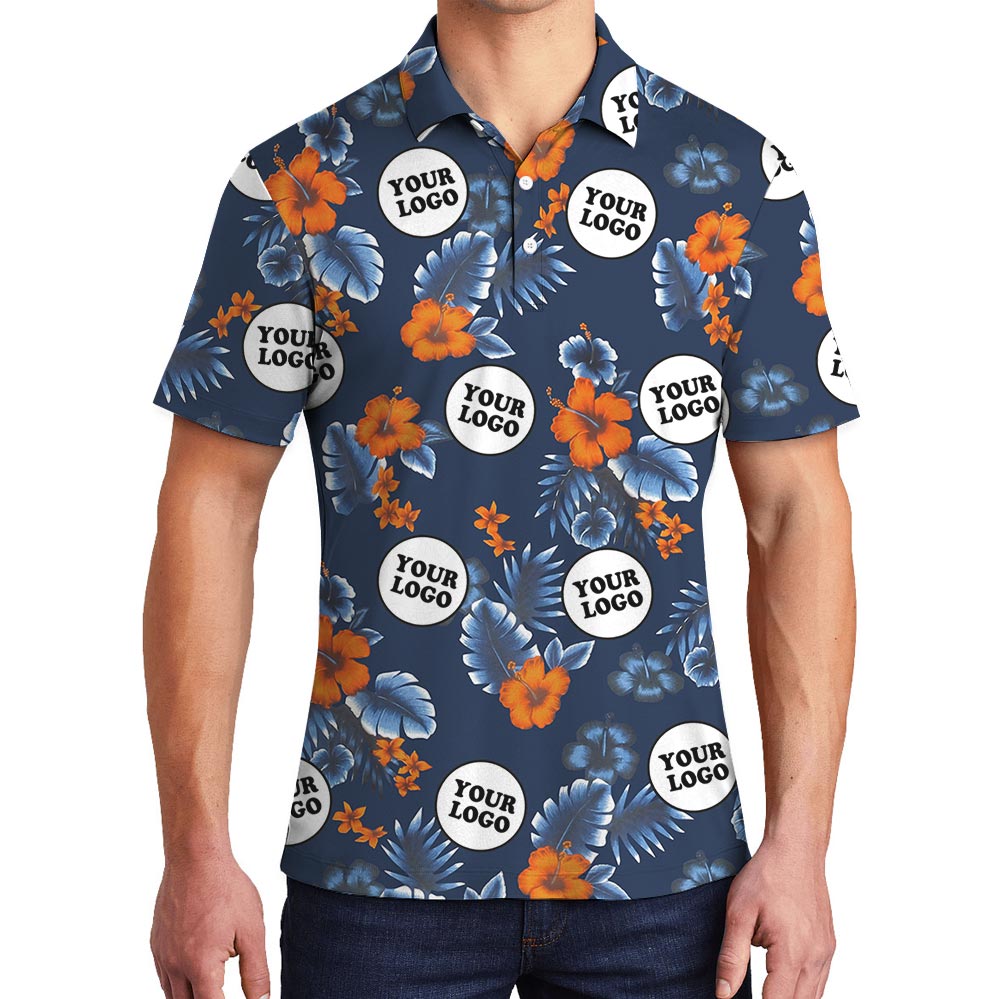 Customize Group Logo Navy Hibiscus Polo Shirt - variant image 1