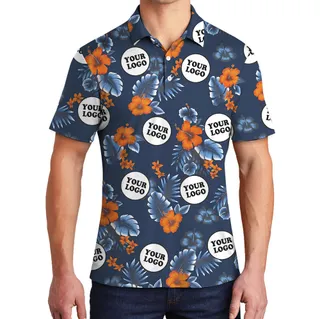Customize Group Logo Navy Hibiscus Polo Shirt