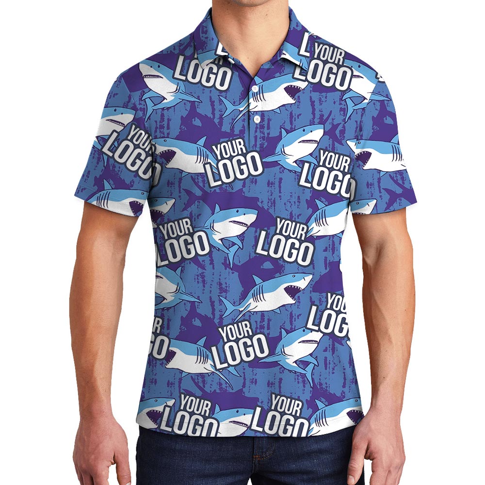 Blue Ocean Custom Logo Shark Hawaiian Polo Shirt - variant image 1