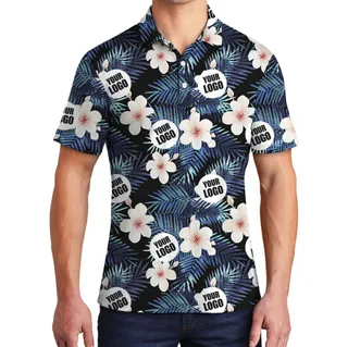 Custom Photo Black Tropical Polo Shirt