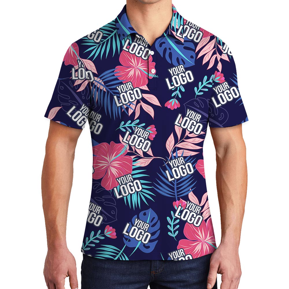 Navy Tropical Personalized Polo Shirt With Team Logo - variant image 1