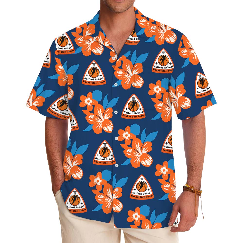Orange Floral Custom Logo Hawaiian Shirt With Preview - variant image 1