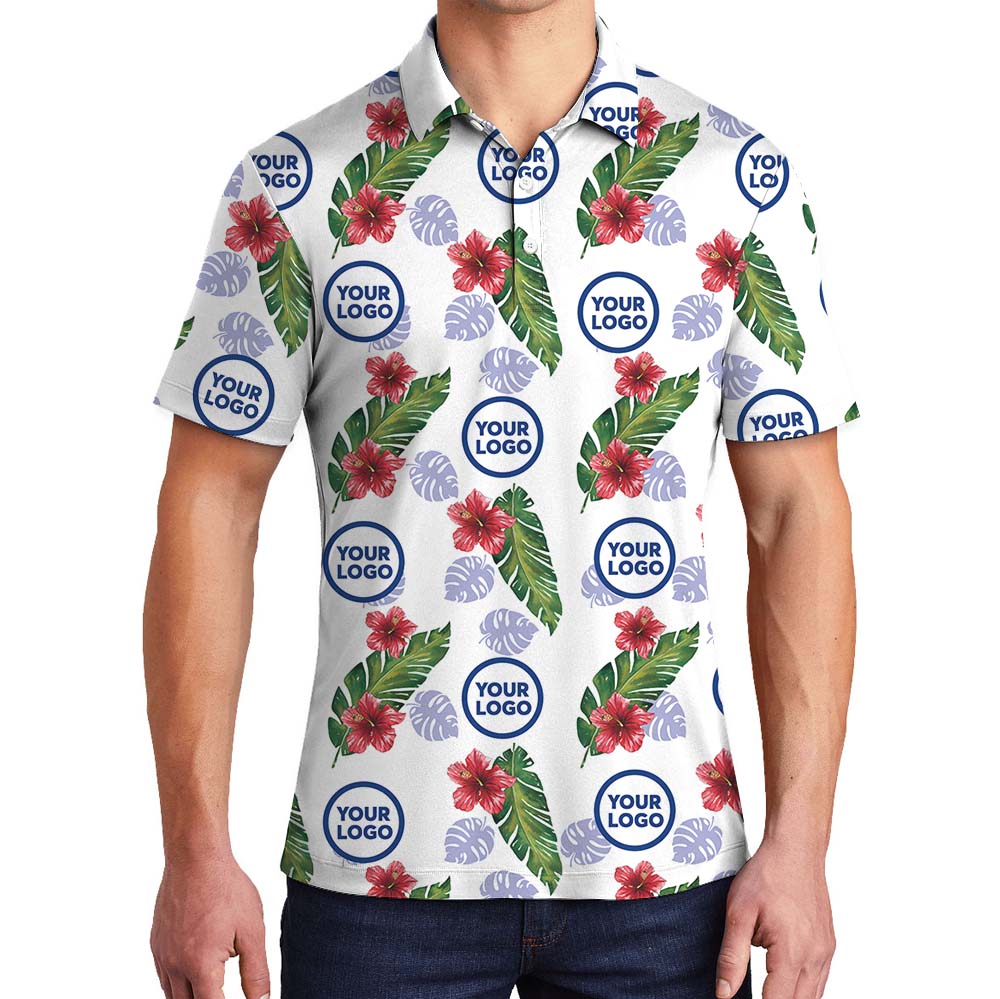 Hibiscus Collared Polo Shirt With Custom Up To 10 Logos - variant image 1