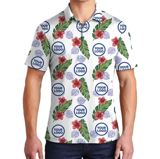 Hibiscus Collared Polo Shirt With Custom Up To 10 Logos