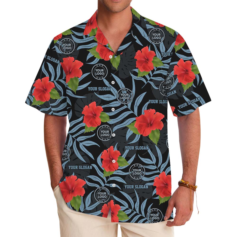 Custom Logo And Slogan Floral Black Hawaiian Shirt - variant image 1
