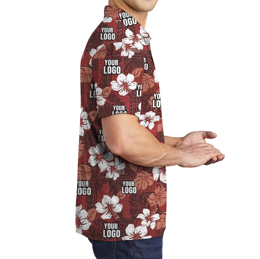 Vintage Floral Red Polo Shirt With Custom Logos