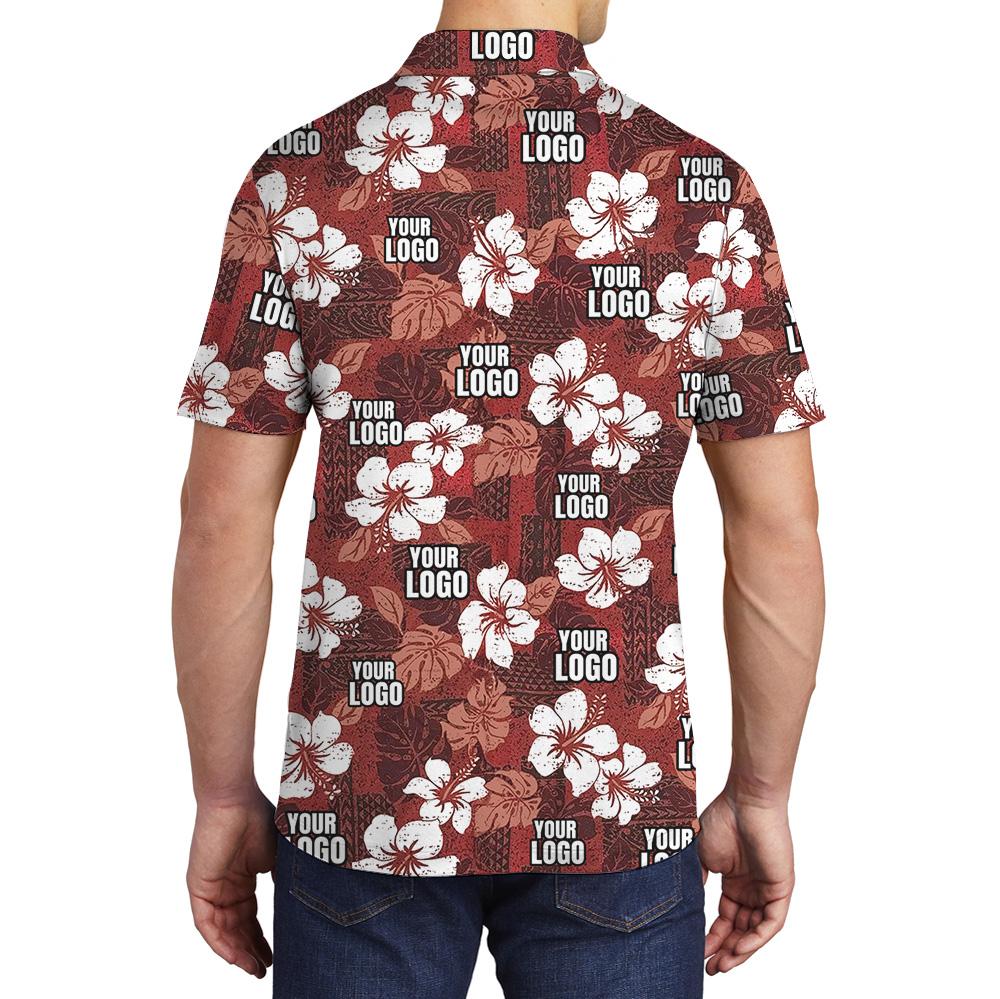 Vintage Floral Red Polo Shirt With Custom Logos