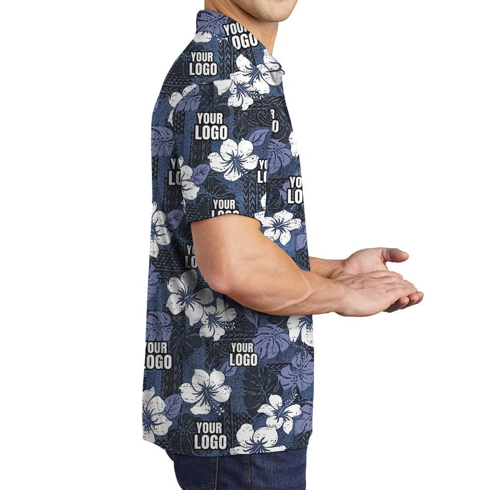 Custom Company Logo Vintage Floral Navy Polo Shirt