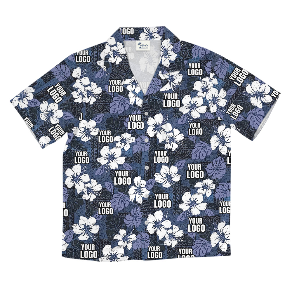 Custom 1-4 Logos Vintage Navy Hawaiian Shirt