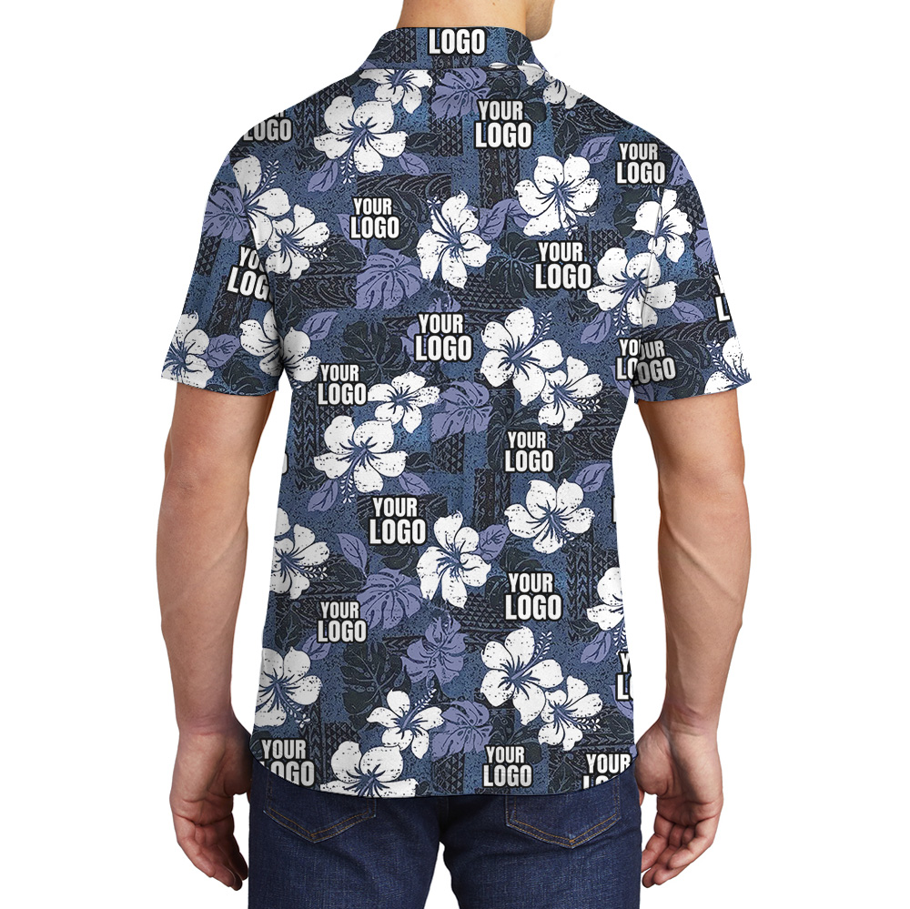 Custom Company Logo Vintage Floral Navy Polo Shirt
