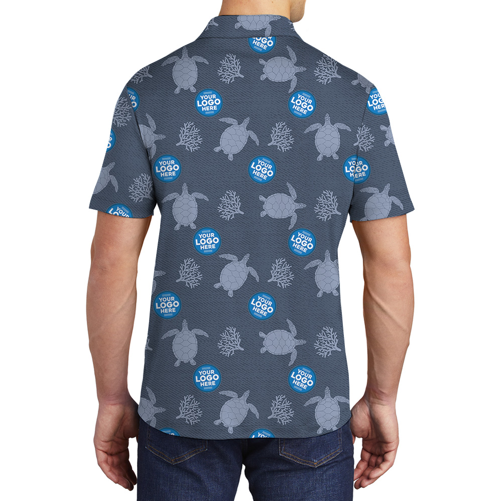 Sea Turtle Navy Polo Shirt With Custom Logos