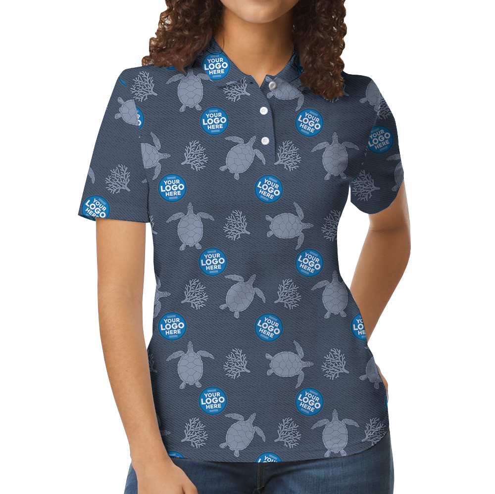 Sea Turtle Navy Polo Shirt With Custom Logos
