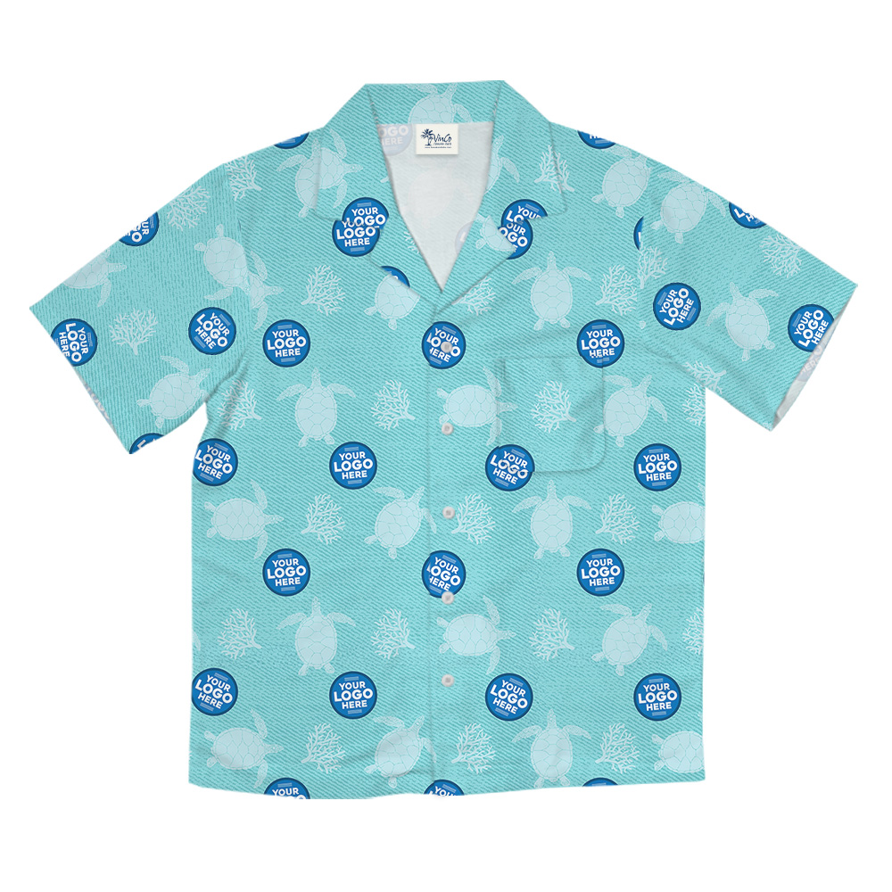 Sea Turtle Blue Hawaiian Shirt With Custom Logo