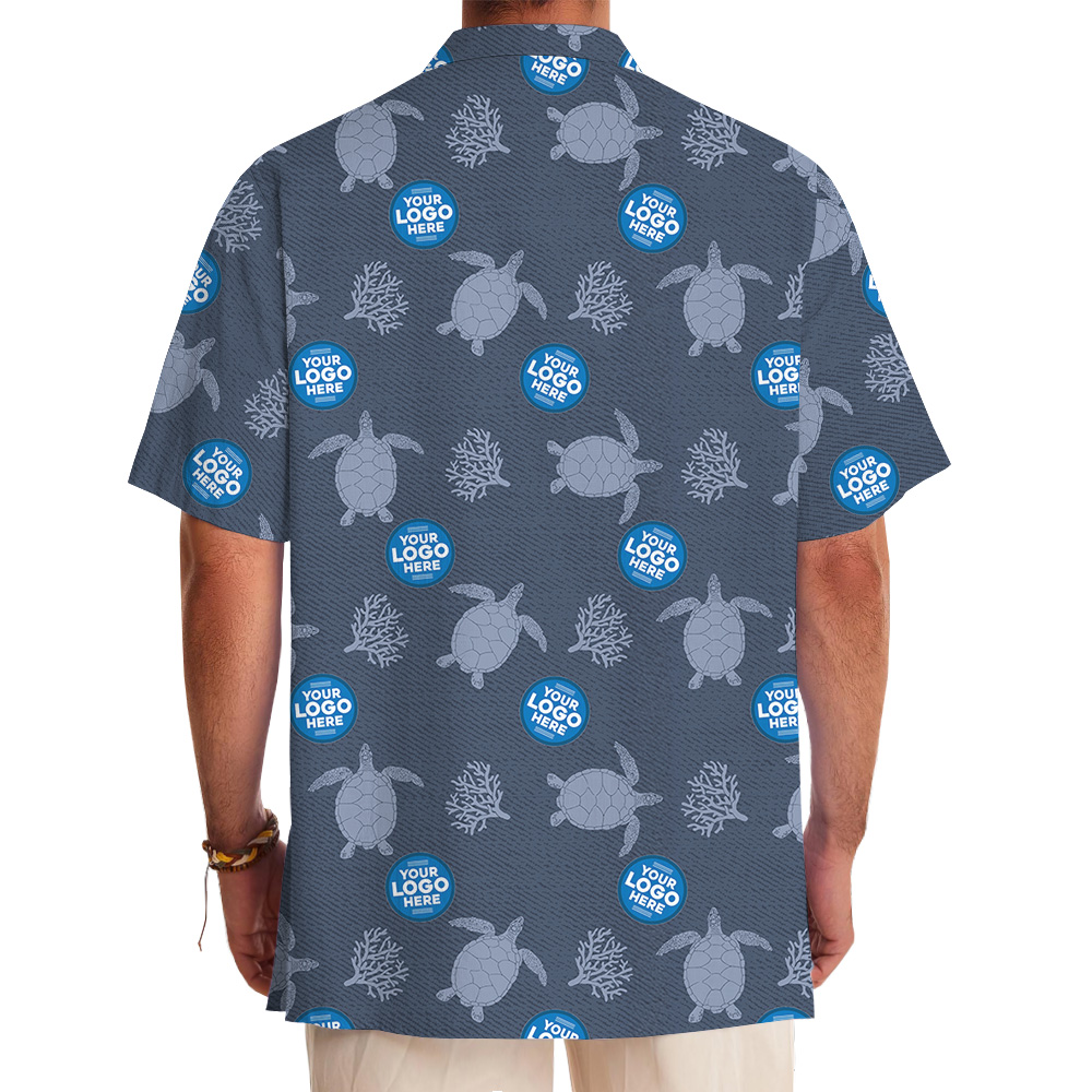 Custom Logo Sea Turtle Navy Hawaiian Shirt