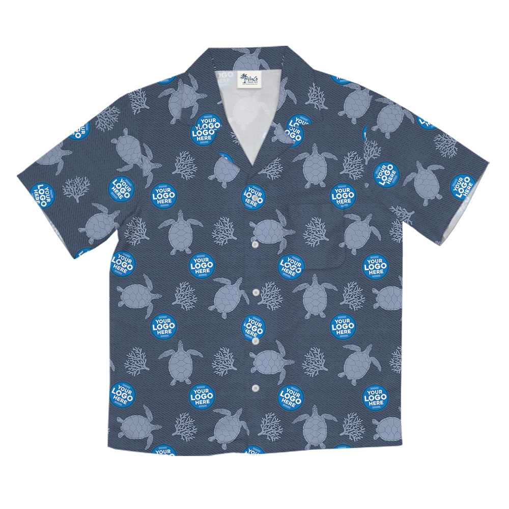 Custom Logo Sea Turtle Navy Hawaiian Shirt
