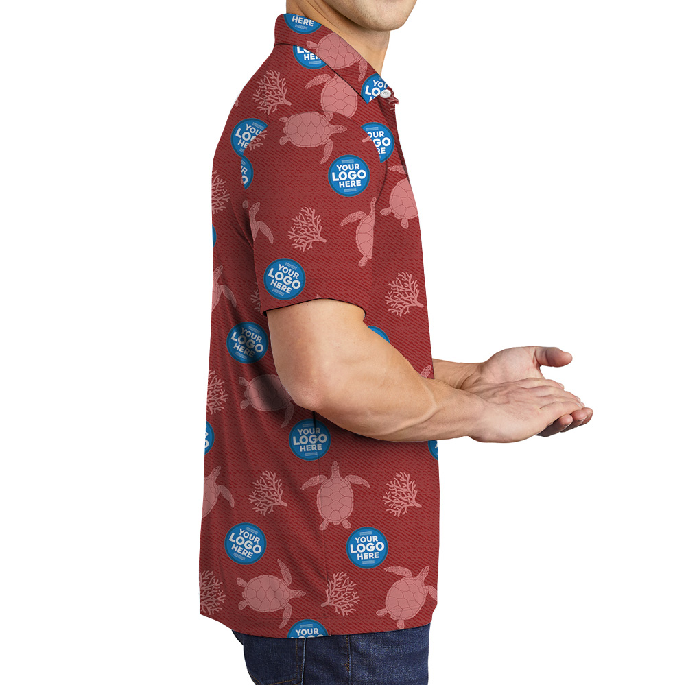 Custom Multiple Logos Turtle Red Polo Shirt