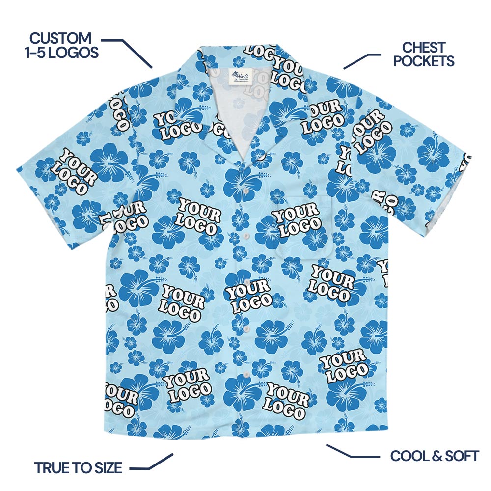 Blue Customize Company Logo Hawaiian Shirt No Minimum