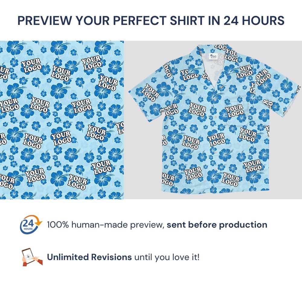 Blue Customize Company Logo Hawaiian Shirt No Minimum