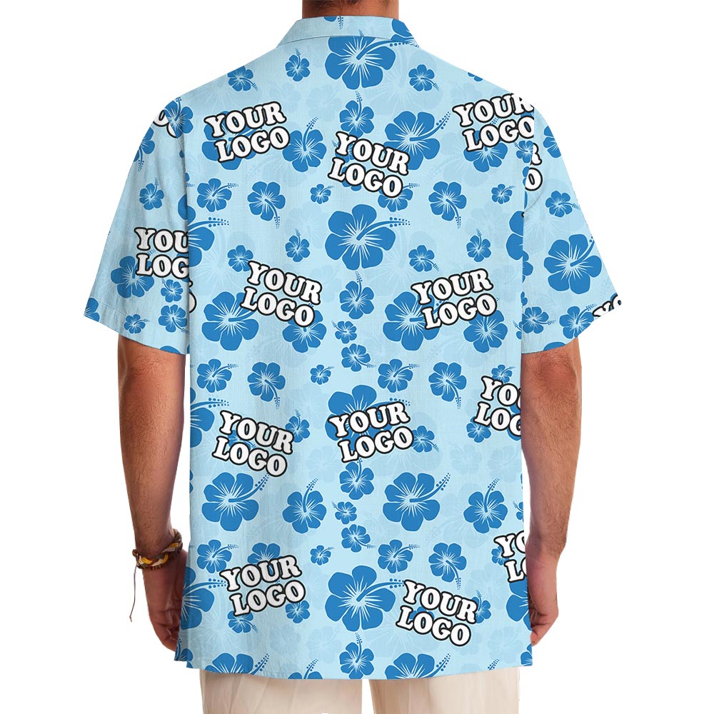 Blue Customize Company Logo Hawaiian Shirt No Minimum