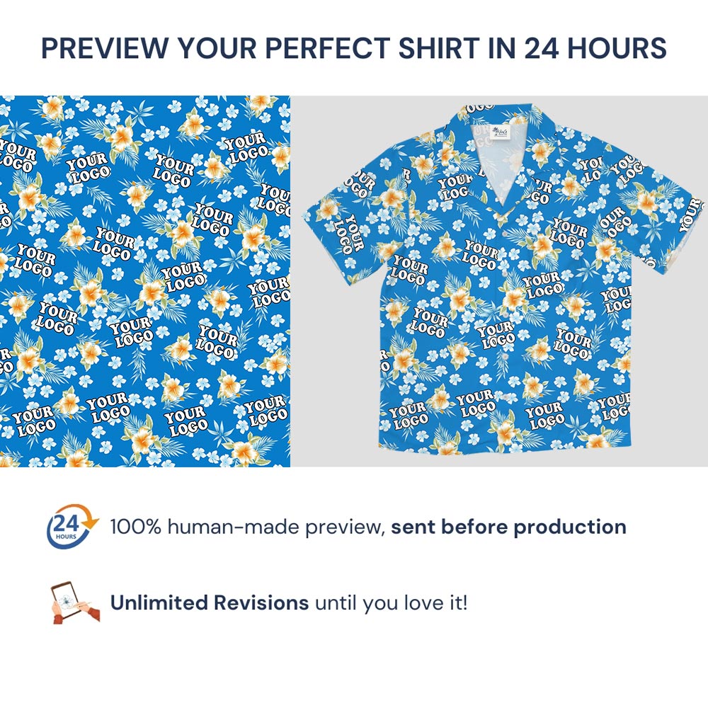 Blue Floral Logo Hawaiian Shirt With Preview