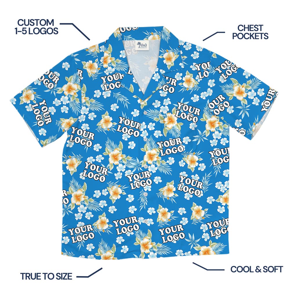 Blue Floral Logo Hawaiian Shirt With Preview