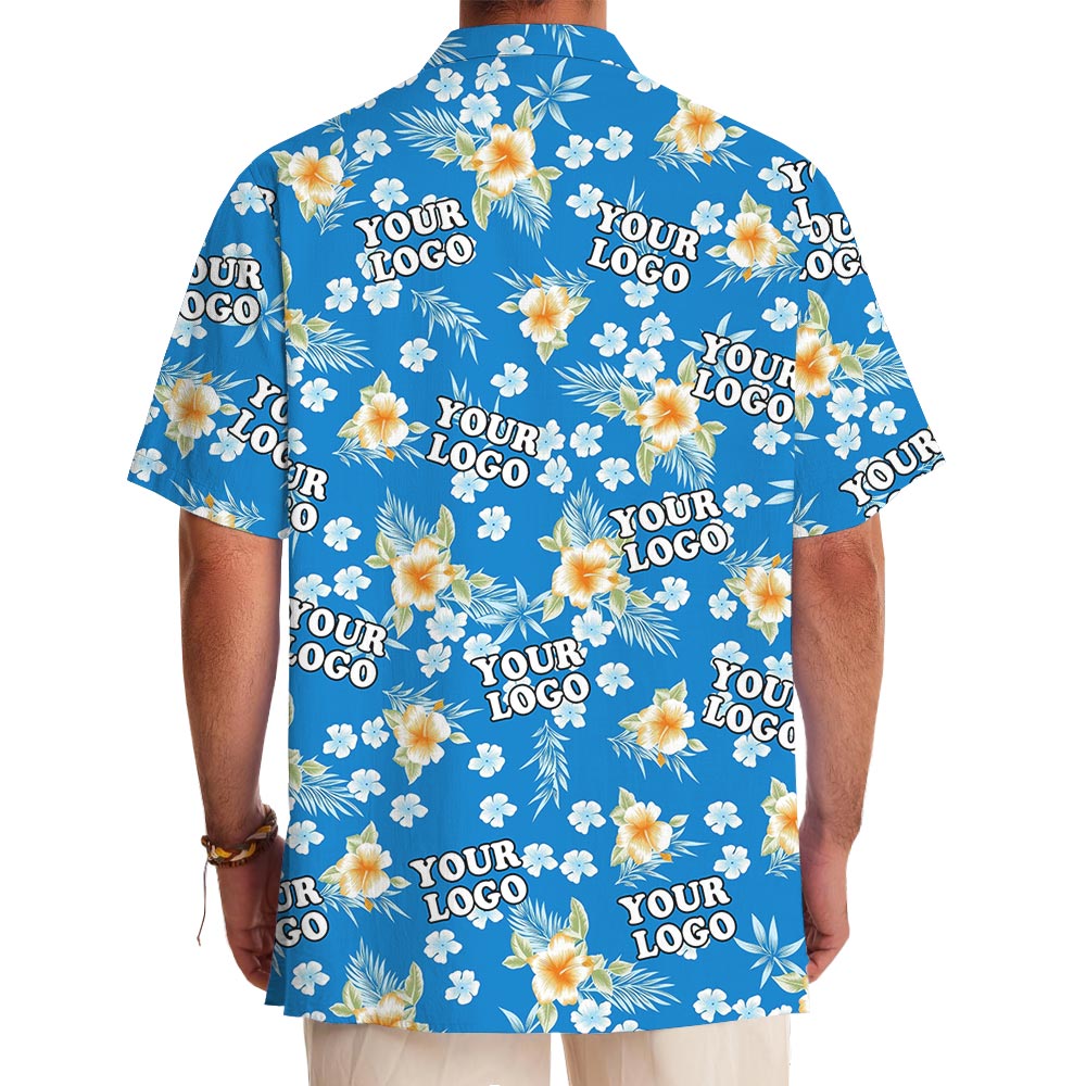 Blue Floral Logo Hawaiian Shirt With Preview