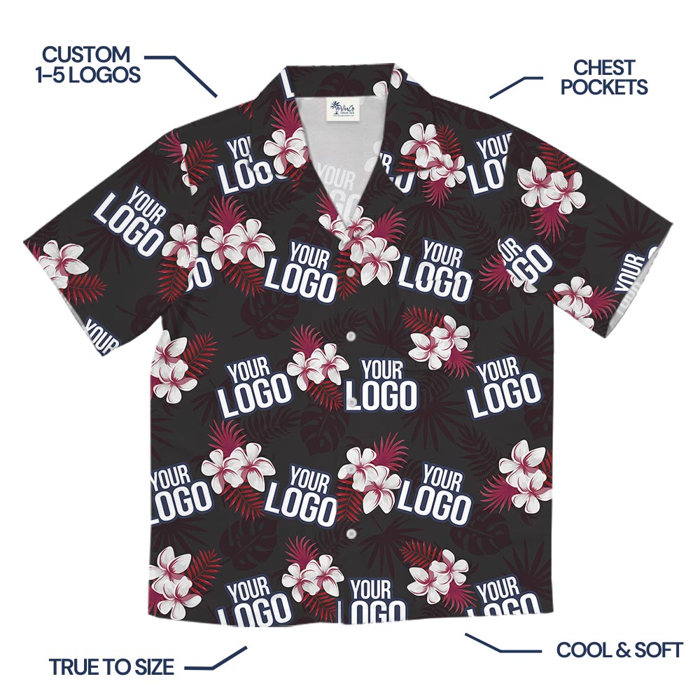 Floral Black Custom Hawaiian Shirts With Company Logo