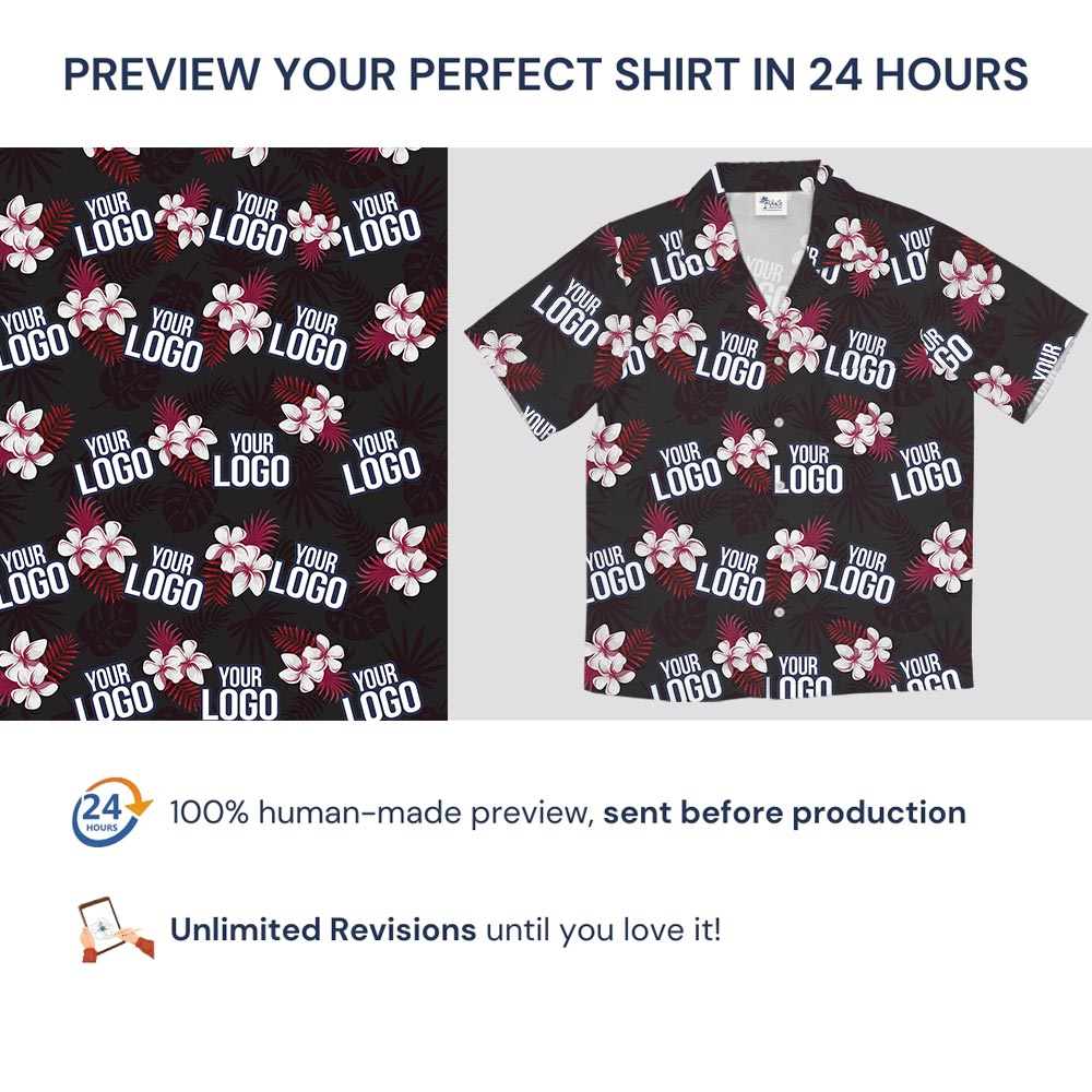 Floral Black Custom Hawaiian Shirts With Company Logo
