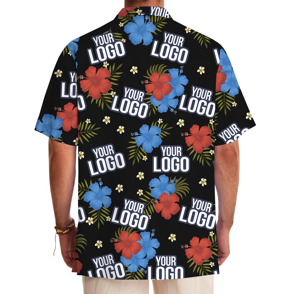 Black Floral Custom Aloha Shirts With Company Logo