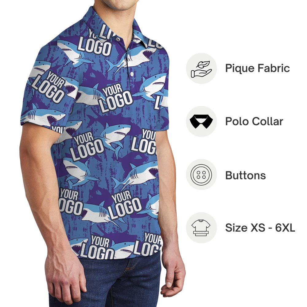 Blue Ocean Custom Logo Shark Hawaiian Polo Shirt