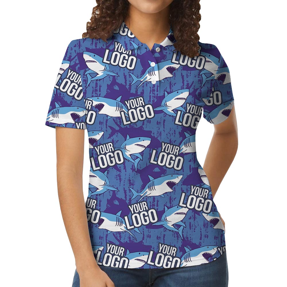 Blue Ocean Custom Logo Shark Hawaiian Polo Shirt