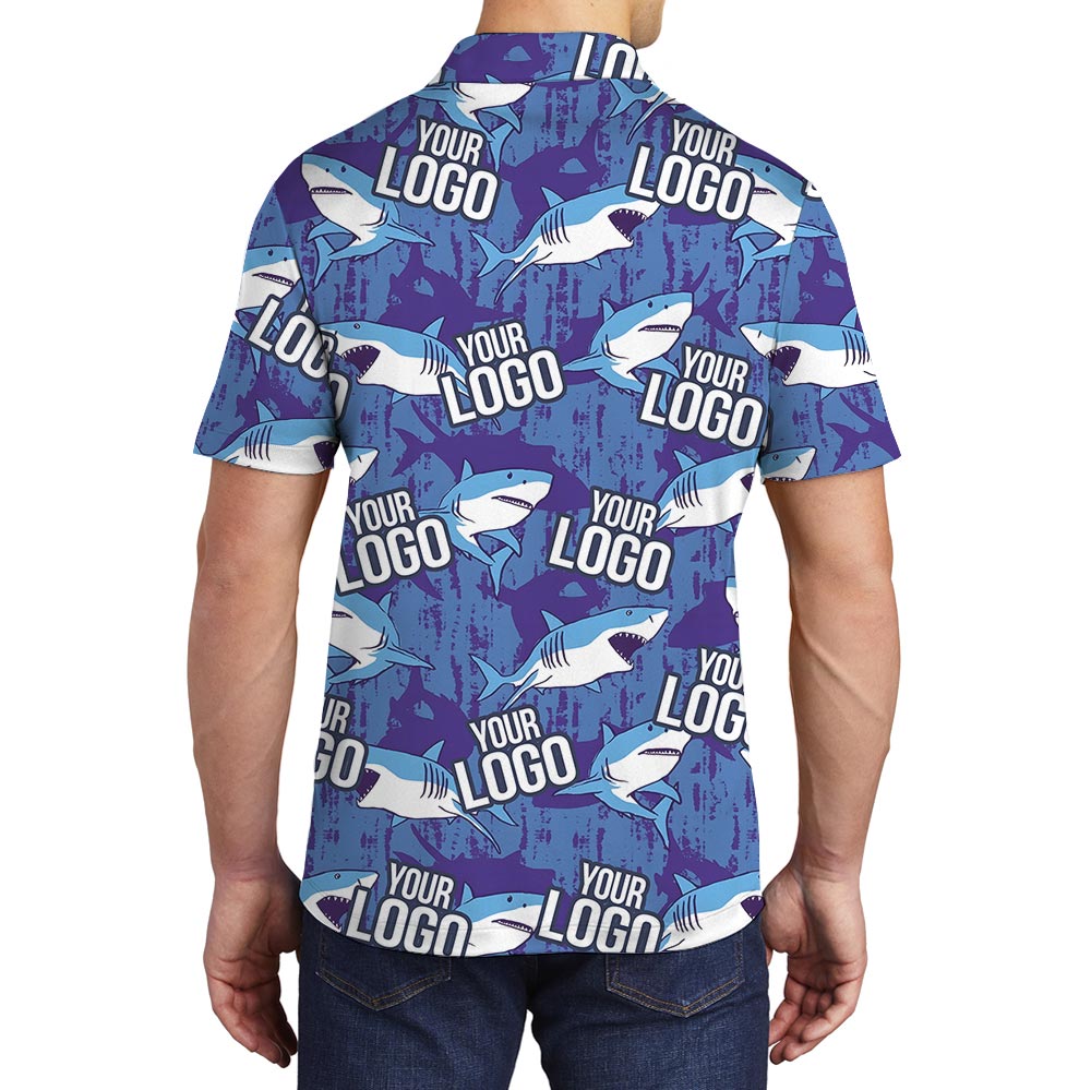 Blue Ocean Custom Logo Shark Hawaiian Polo Shirt