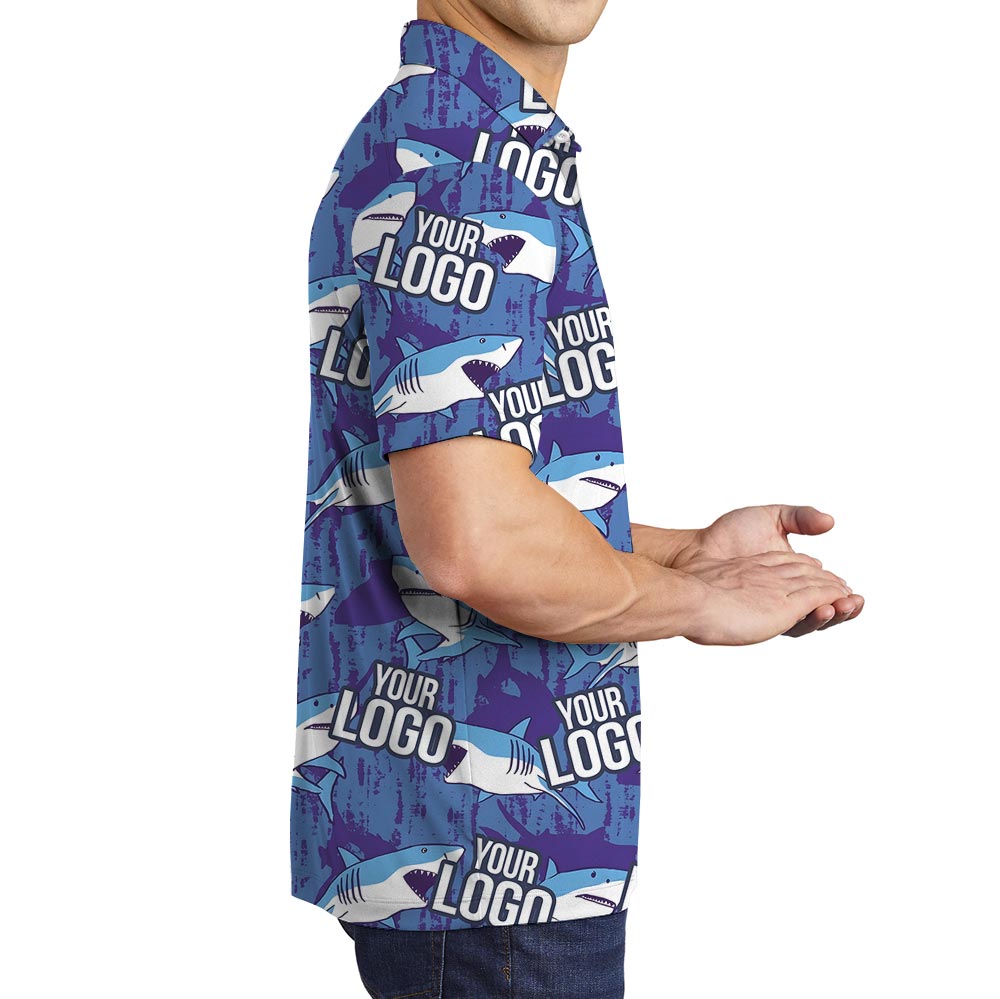 Blue Ocean Custom Logo Shark Hawaiian Polo Shirt