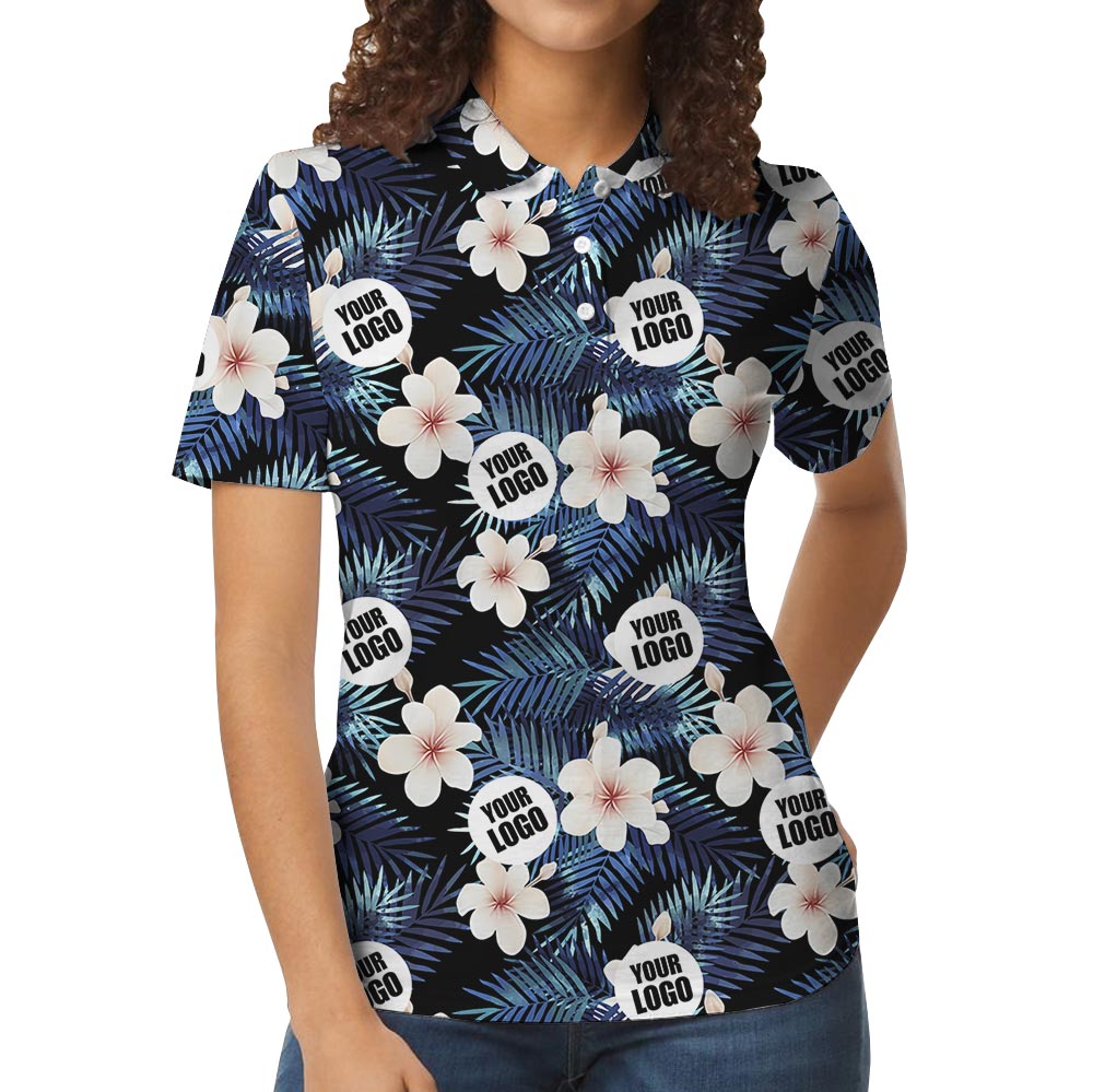Custom Photo Black Tropical Polo Shirt